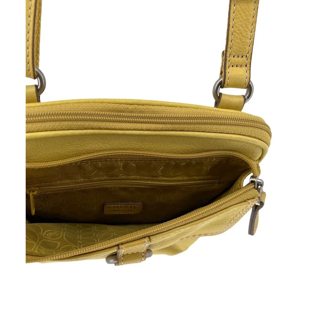 Fossil Leather Crossbody Bag Womens Yellow Adjustable Strap Travel Purse Y2K